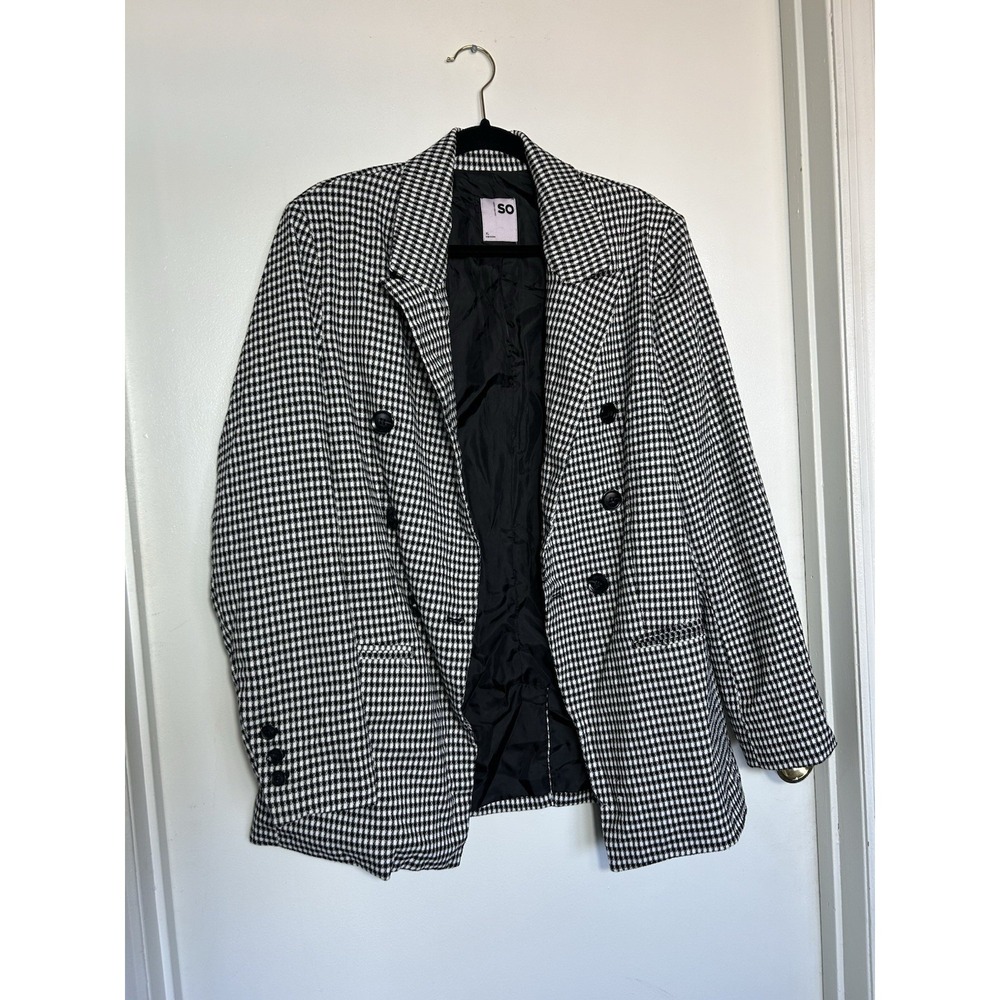 SO Black & White Gingham Double‎ Breasted Blazer Jacket, Size XL, EUC